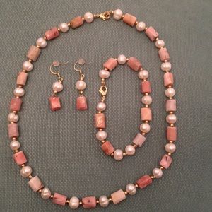 Pink opal and fw pearl set